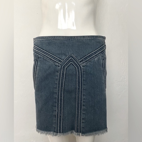 CHLOE BLUE DENIM JEAN MINI SKIRT SIZE 36 FRINGE HEM LUXURY BOHO